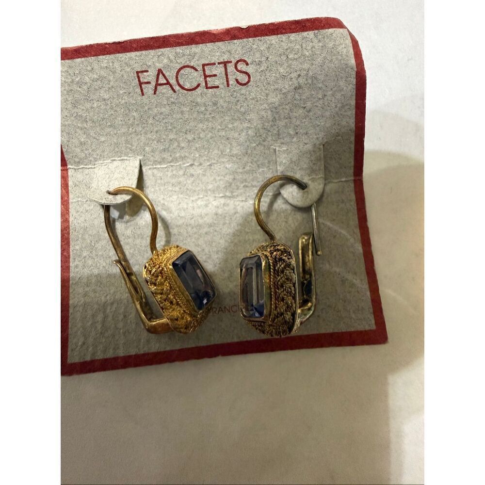 Facets Women's Gold-Tone Faceted Blue Gemstone Leverback Drop Earrings NWT